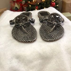 Tory Burch Miller flip flops in b&w python